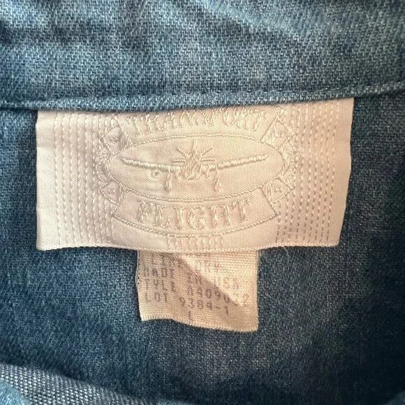 Vintage Women's Denim & black stretch button down top, Size Large - Picture 5 of 6